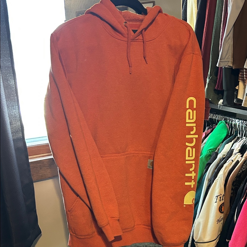 Carhartt Rust Hoodie with Yellow Logo